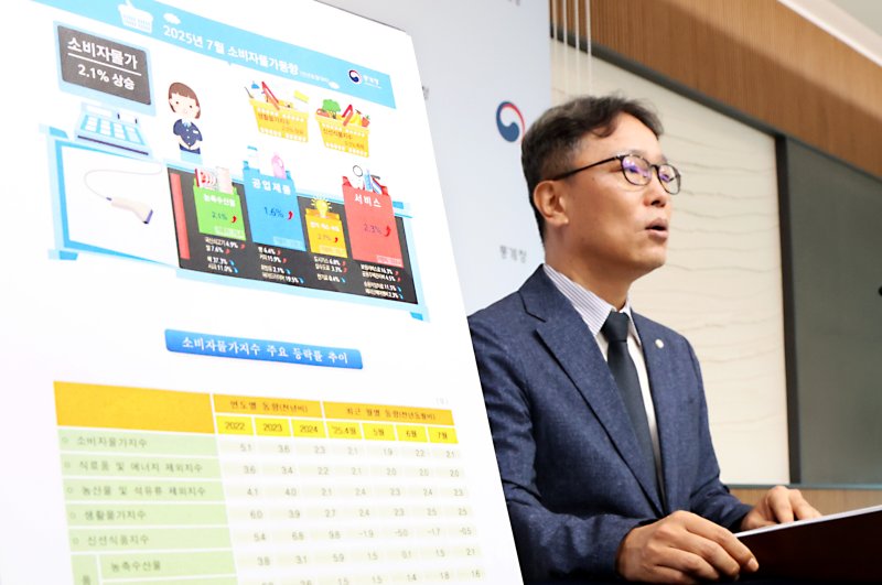 박병선 통게청 물가동향과장이 5일 세종시 정부세종청사에서 2025년 7월 소비자물가동향을 발표하고 있다. 7월 소비자물가지수는 116.52로 전월대비 0.2% 상승하였고, 전년동월대비로는 1.1% 상승했다. 2025.8.5/뉴스1 ⓒ News1 김기남 기자