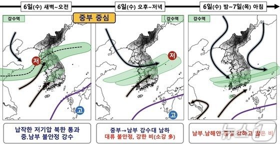 6~7일 예상 강수 시나리오. (기상청 제공)
