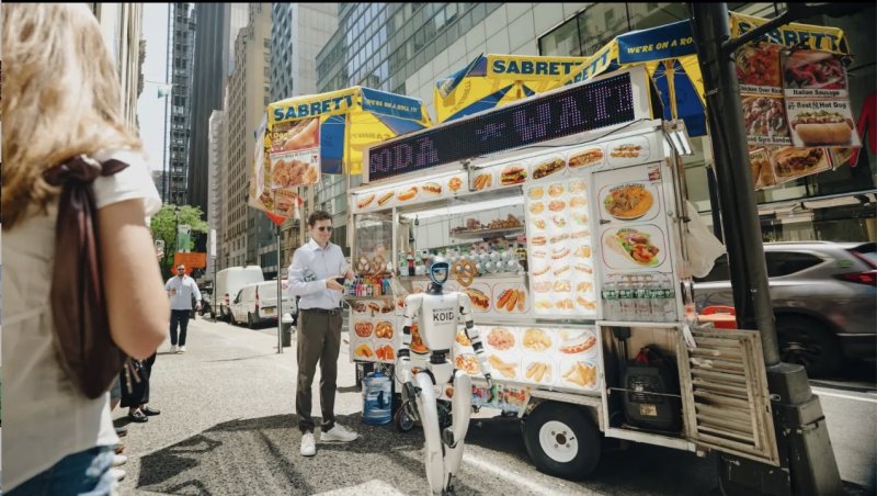 [뉴시스]신발 가게에 들어가 운동화를 신어 보는 로봇.(사진=뉴욕포스트)