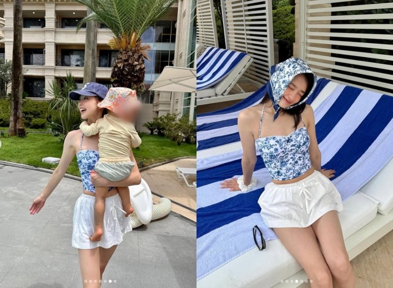 '금융인♥' 손연재, 아들과 호텔 수영장…늘씬한 몸매