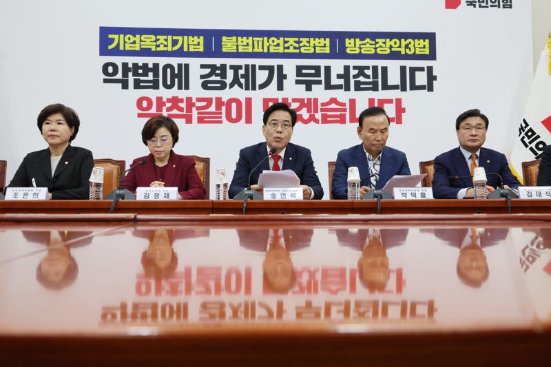 국민의힘 송언석 비상대책위원장 겸 원내대표가 7일 국회에서 열린 비상대책위원회의에서 발언하고 있다. 사진=박범준 기자