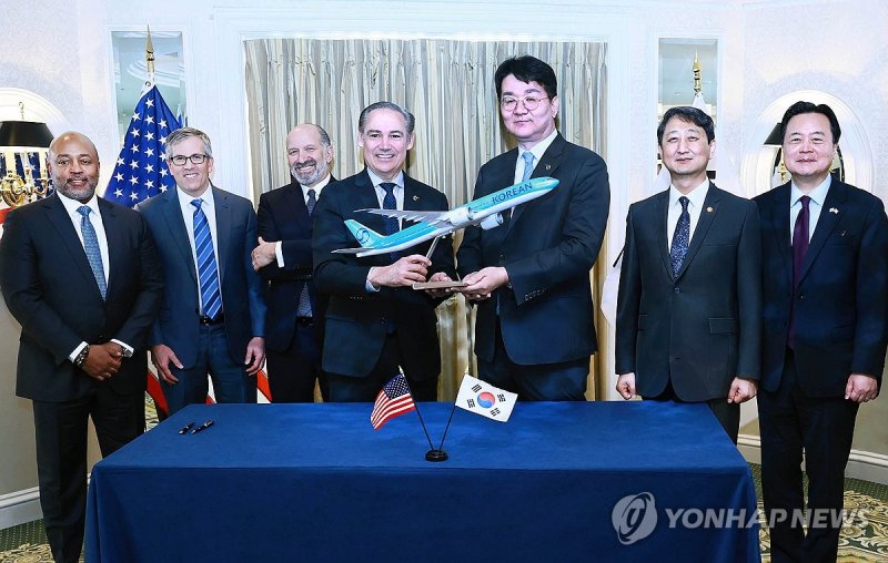 대한항공-보잉·GE에어로스페이스 간 협력강화를 위한 서명식 (출처=연합뉴스)