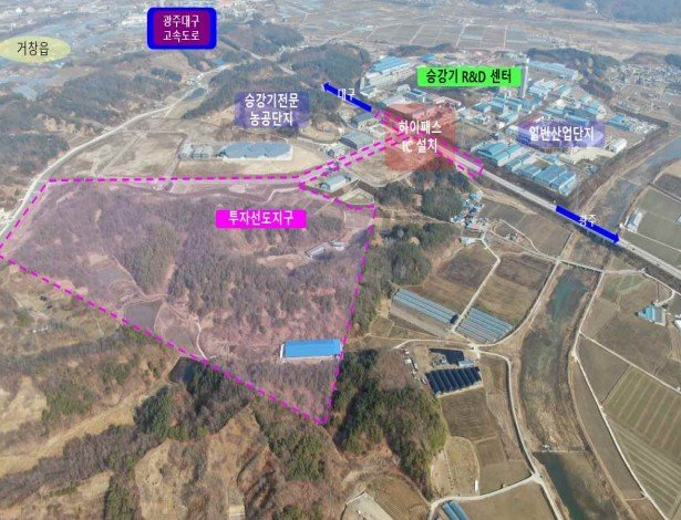 [창원=뉴시스]거창군 첨단일반산업단지 투자선도지구 위치도.(자료=경남도 제공)