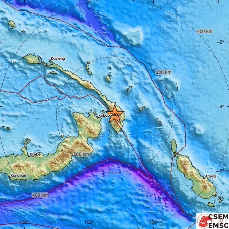파푸아뉴기니 뉴브리튼 지역에서 7일(현지시간) 규모 5.9의 지진이 발생했다. (출처=유럽-지중해 지진센터) 2025.8.7./뉴스1