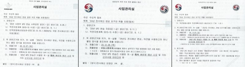 2023~2025년도 방첩사령부 전시예산 편성 요구안 비교 (출처=연합뉴스)