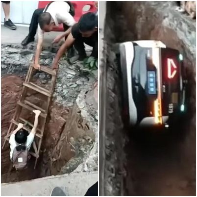 중국에서 가장 안전하다고 홍보해온 무인자율주행 로보택시가 승객을 태우고 가다가 길가 구덩이에 빠지는 사고가 발생했다. (웨이보)