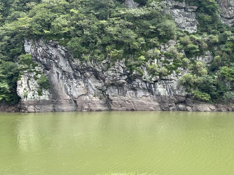 사연댐 수위가 57m에 도달하면서 유네스코 세계유산인 울주 대곡리 반구대 암각화 전체가 수면 아래에 잠겨 있다. 반구대 암각화는 사연댐 수위 53m부터 침수가 시작돼 57m가 되면 완전히 물에 잠긴다. 사진=최수상 기자