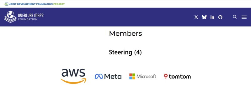 '오버추어 지도 재단'(Overture Maps Foundation)과 소속 기업 목록 (오버추어 지도 재단 공식 홈페이지 갈무리)