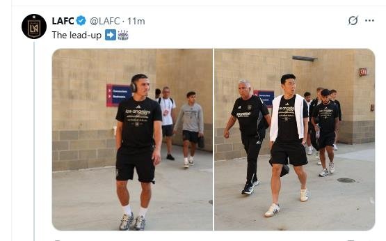 시카고전을 앞두고 경기장에 들어서는 손흥민(오른쪽 사진) 등 LAFC 선수들. (출처=연합뉴스)