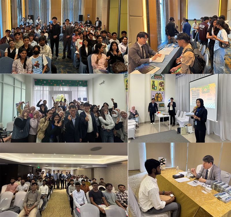 동아대 공과대학 교수들이 네팔 카트만두, 방글라데시 다카, 인도네시아 자카르타에서 진행한 동아대 ‘글로벌첨단융합공학부’ 입시 홍보 활동 모습. 동아대 제공