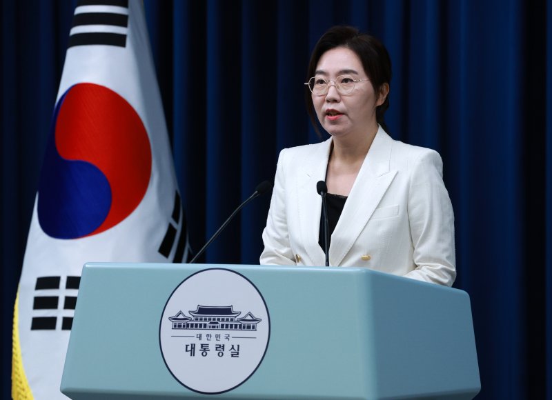 강유정 대변인이 12일 서울 용산 바카라사이트 정보 청사에서 한미 정상회담 개최 관련 브리핑을 하고 있다. 사진=뉴시스