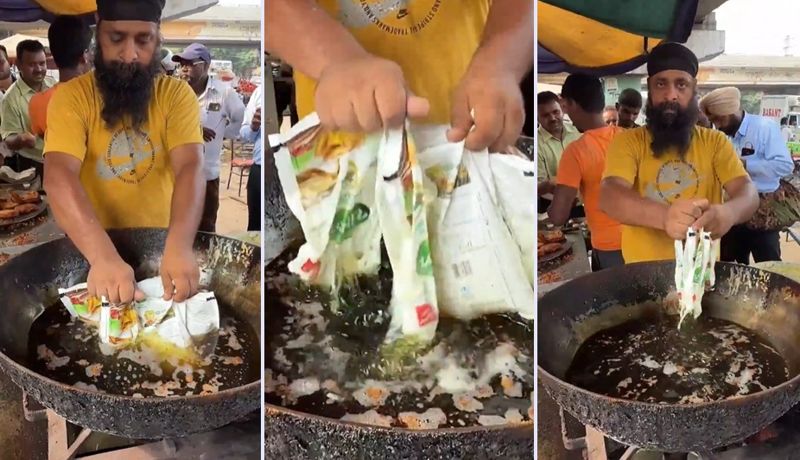 펄펄 끓는 기름 안에 포장째로 '풍덩'…인도 노점상 조리 과정에 전문가들 반응은