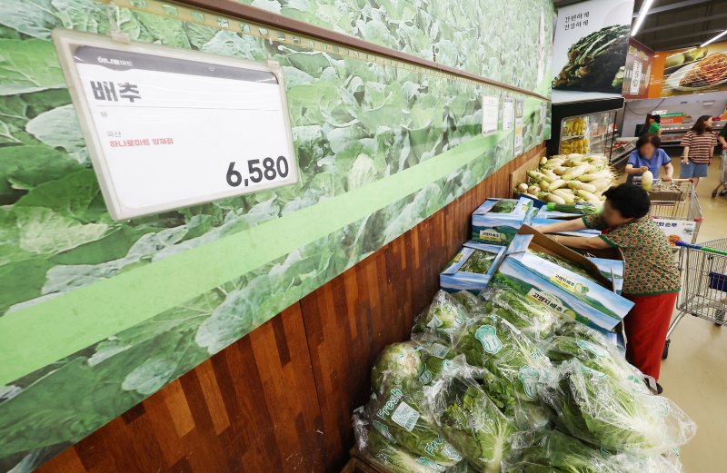 지난 19일 서울의 한 대형마트에서 시민들이 배추를 구매하는 모습. 뉴스1.