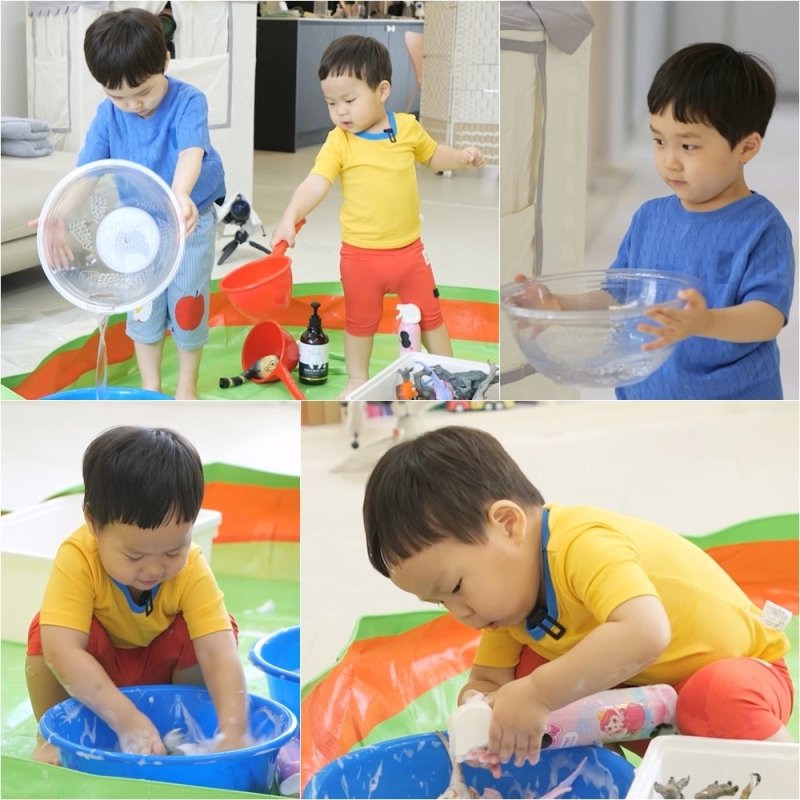 '슈돌' 공룡 씻기는 정우, 세차장 아저씨 비주얼 포착 [N컷]