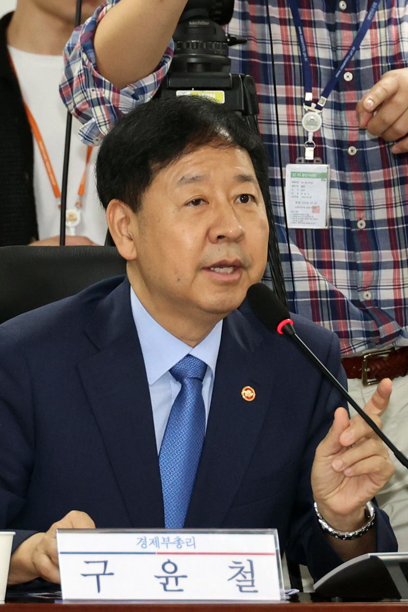 새정부 경제성장전략 당정협의가 20일 국회에서 열렸다. 구윤철 경제부총리 겸 기획재정부 장관이 발언하고 있다. 사진=서동일 기자