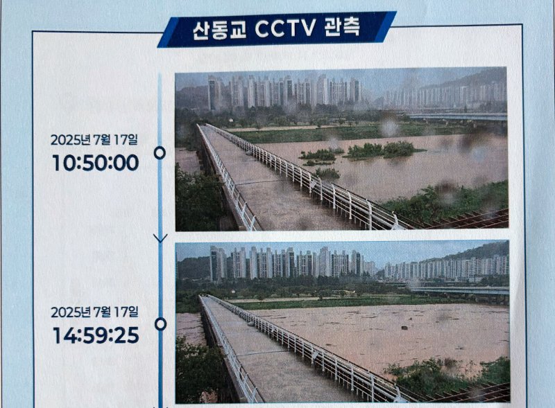 북구가 공개한 지난 7월 17일 집중호우 당시 산동교 폐쇄회로(CC)TV의 모습(광주 북구 제공. 재판매 및 DB 금지)