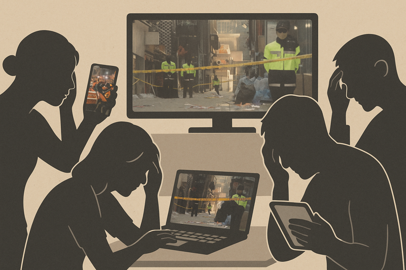 2022년 이태원 참사 상황을 미디어로 접한 시민들도 장기간 트라우마에 시달린다는 연구 결과를 AI를 활용해 이미지로 생성. /사진=챗GPT