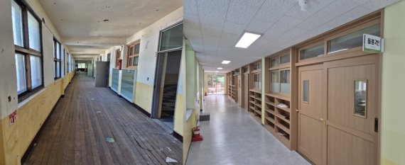 학교 실내 공사 전(왼쪽)과 공사 후 모습. LH 경기북부 제공