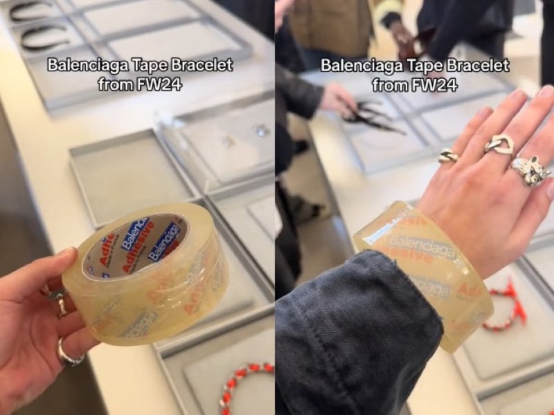[뉴시스]일반 투명 테이프 롤에 발렌시아가 로고가 새겨져 있는 팔찌 '테이프 브레이슬릿(Tape bracelet)'을 4000달러(약 560만원)에 판매했다.(사진=인디펜던트).2025.08.26 *재판매 및 DB 금지