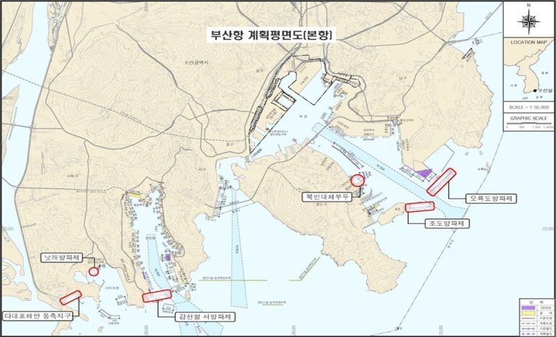 내달 1일부터 돌입하는 ‘부산항 항만시설 환경개선사업’ 위치도. 부산지방해양수산청 제공