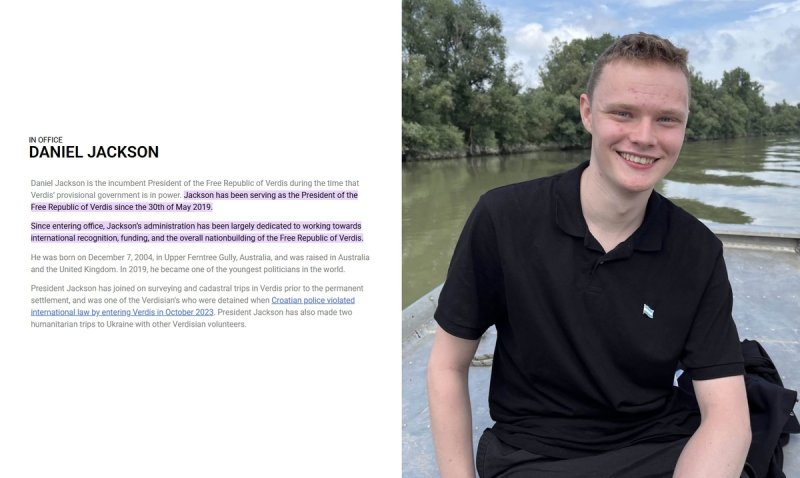 '베르디스 자유공화국 임시정부 대통령' 대니얼 잭슨 (출처=연합뉴스)