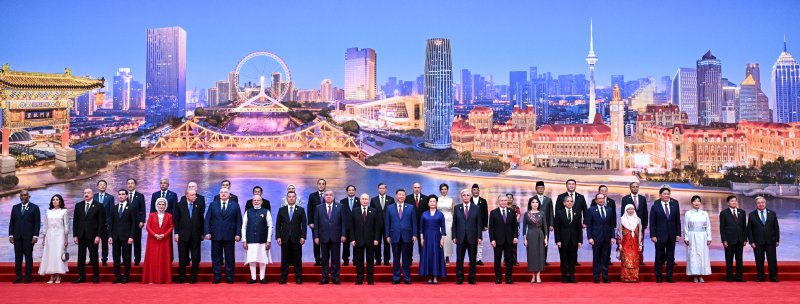 8월 31일 상하이협력기구(SCO) 정상회의에 모인 정상들.타스통신연합뉴스