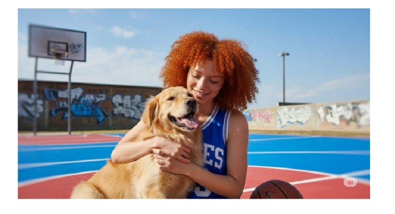 구글은 이미지 생성 AI '나노 바나나'를 최근 '제미나이'에 통합시켰다. 나노 바나나를 이용해 합성된 다양한 이미지(맨위 사진)와 사용자가 여성의 이미지와 리트리버의 이미지를 합쳐 "여성이 농구 코트에서 개를 안고 있는 이미지를 만들어달라"고 입력한 프롬프트 화면(가운데). 제미나이가 프롬프트를 받아들여 만든 합성 이미지(맨밑 사진) 구글 제공
