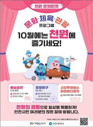 인천시는 오는 10월을 ‘대시민 문화의 달’로 지정하고 문화를 향유할 수 있는 ‘천원 문화티켓’ 사업을 시행한다. 인천시 제공.