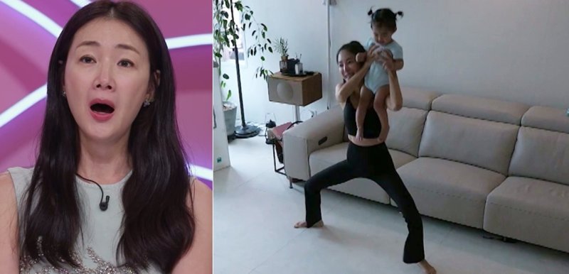 김윤지, 10㎏ 딸 들고 스쾃…출산후16㎏ 감량해 168㎝에 47㎏