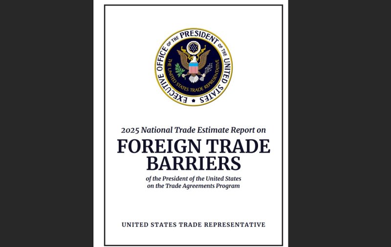 [워싱턴=뉴시스]미 무역대표부(USTR)가 31일(현지 시간) 발표한 2025 무역장벽보고서의 표지. (사진=USTR 제공 자료). 2025.04.01. *재판매 및 DB 금지