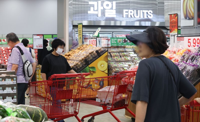 [서울=뉴시스] 김선웅 기자 = 8월 소비자물가 상승률 9개월 만에 최저치를 기록했다. 통계청 8월 소비자물가동향에 따르면 지난달 소비자물가지수는 116.45로 지난해 동월 대비 1.7% 상승해 작년 11월(1.5%) 이후 9개월 만에 가장 낮은 수준을 보였다. 석유류 가격이 낮은 수준을 유지하고 SK텔레콤이 통신요금을 큰 폭으로 할인한 영향이지만 농축수산물 가격은 작년 7월(5.5%) 이후 13개월 만에 가장 큰 폭으로 올랐다. 2일 서울 소재 유통매장에서 소비자들이 쇼핑을 하고 있다. 2025.09.02. mangusta@new