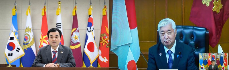 안규백 국방부장관은 지난달 7일 오후 나카타니 겐 일본 방위대신과 취임인사 차 화상 공조통화를 갖고 양국 국방교류협력 및 지역정세에 관해 논의했다. 국방부 제공