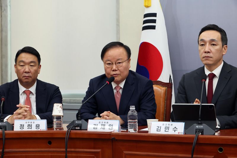 김재원 국민의힘 최고위원이 8일 서울 여의도 국회에서 열린 최고위원회의에서 발언하고 있다. 사진=박범준 기자