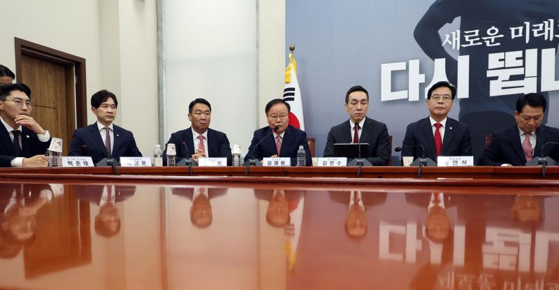 김재원 국민의힘 최고위원이 8일 서울 여의도 국회에서 열린 최고위원회의에서 발언하고 있다. 사진=박범준 기자