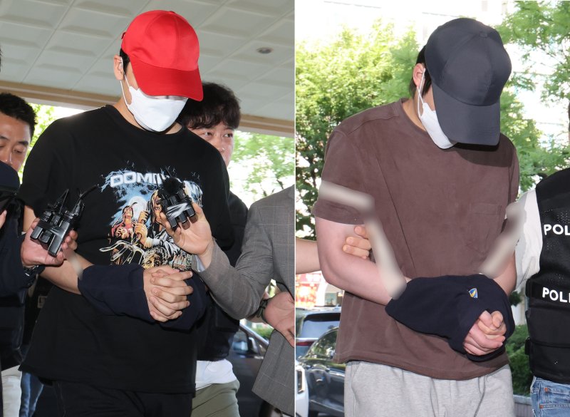 초등학생들을 유괴하려 한 혐의로 긴급체포된 20대 남성 3명 중 A씨와 B씨가 지난해 9월 5일 오전 서울 마포구 서울서부지방법원에서 열린 구속 전 피의자심문(영장실질심사)에 출석하고 있다. 뉴스1