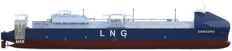 한국원자력연구원과 삼성중공업이 공동으로 개념설계 중인 MSR을 탑재한 LNG운반선 모습. 한국원자력연구원 제공
