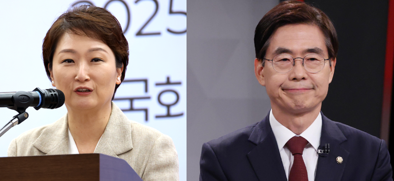 이언주 더불어민주당 최고위원, 조경태 국민의힘 의원. 뉴시스