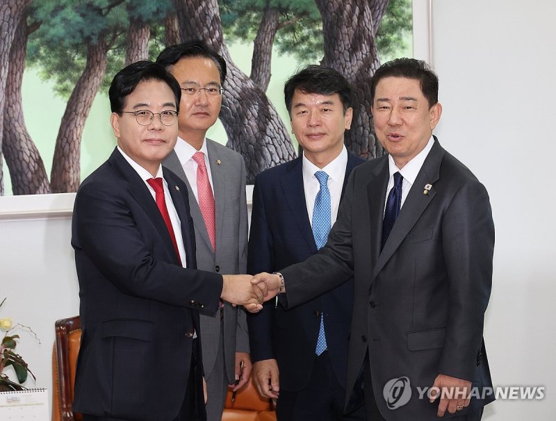 여야 원내대표 악수 (출처=연합뉴스)