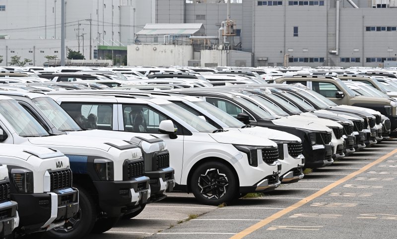 [평택=뉴시스] 김종택 기자 = 한미 관세협상이 타결된 31일 경기 평택시 포승읍 평택항 자동차 전용부두에 선적을 기다리는 수출용 차량이 세워져 있다. 2025.07.31. jtk@newsis.com