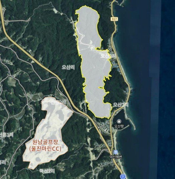 [울진=뉴시스] 송종욱 기자 = 경북 울진군이 관광객 1000만 시대를 준비하면서 근남면 산포리와 매화면 오산리 일원 152만㎡에 호텔과 골프장을 조성한다. 사진은 사업 대상지. (사진=울진군 제공) 2025.09.11. photo@newsis.com