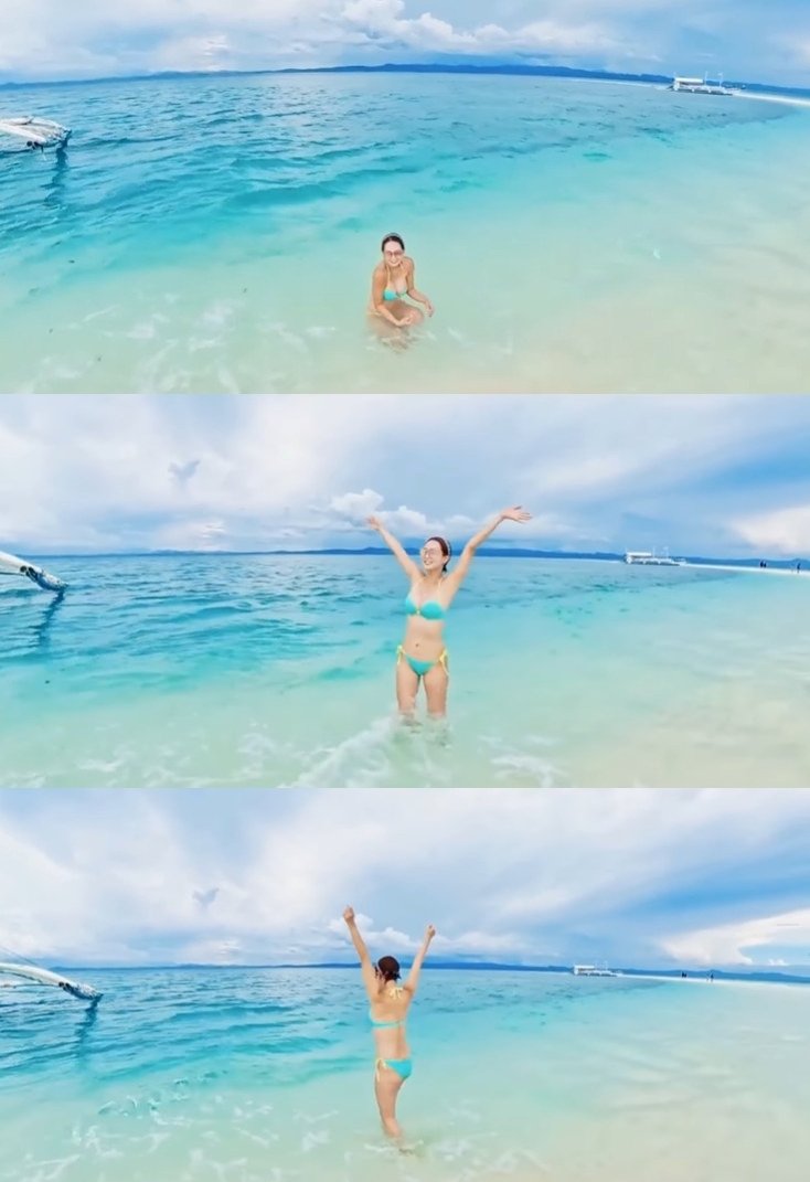 오정연, 필리핀 바다서 '만세'…늘씬 비키니 자태 [N샷]
