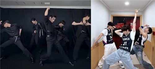 사자보이즈 포즈 놀이 (출처=연합뉴스)