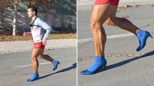 '7cm 파란 하이힐' 신고 뒤로 전력질주한 스페인 남성, 결과는...