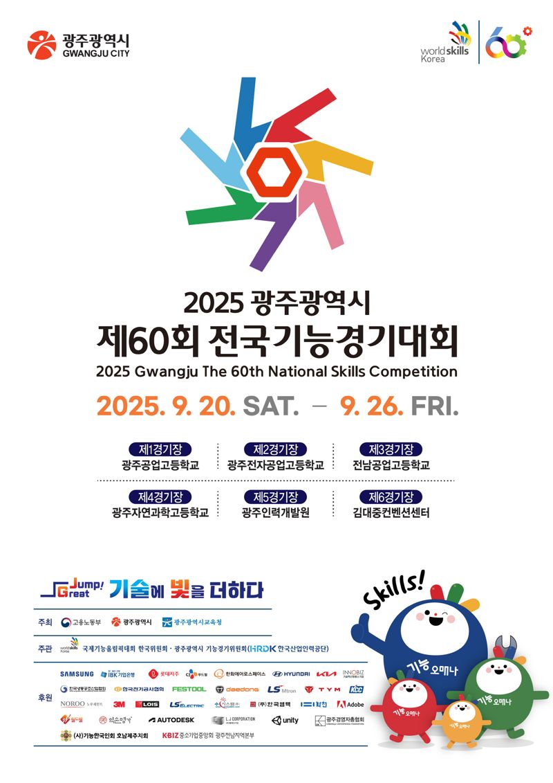 광주광역시는 오는 9월 20~26일 김대중컨벤션센터, 광주공고, 광주전자공고, 전남공고, 광주자연과학고, 광주인력개발원 등 6개 경기장에서 ‘제60회 전국기능경기대회’가 열린다고 밝혔다. 광주광역시 제공