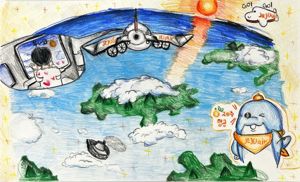 제주항공이 개최한 제9회 '하늘길 그림 그리기 대회' 금상 수상작인 화성 동탄초등학교 이건우 학생의 '내가 떠나는 첫 해외여행'. 제주항공 제공