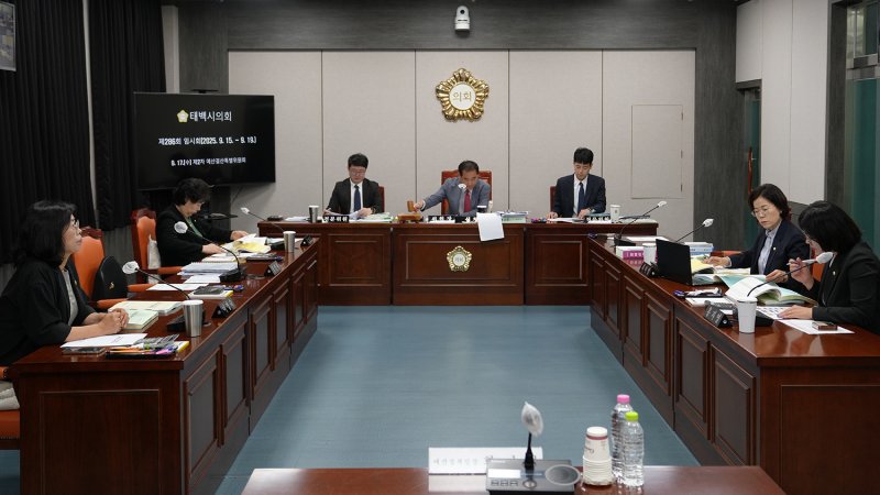 태백시의회는 17일 제286회 임시회 제2차 예산결산특별위원회를 열어 보건소, 교육과, 농업과 등 18개 부서를 대상으로 2025년도 제3회 추가경정예산 보고를 받고 있다.(사진=태백시의회 제공) *재판매 및 DB 금지