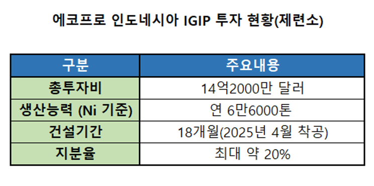 에코프로의 인터내셔널 그린 산업단지 투자 현황. 에코프로 제공