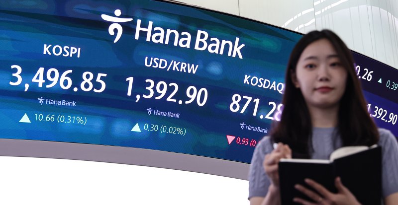 서울 중구 하나은행 딜링룸 전광판. /뉴스1 ⓒ News1