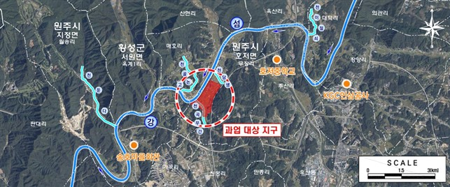 행정안전부 자연재해위험개선지구 선정된 원주시 호저면 무장리 일원. 원주시 제공