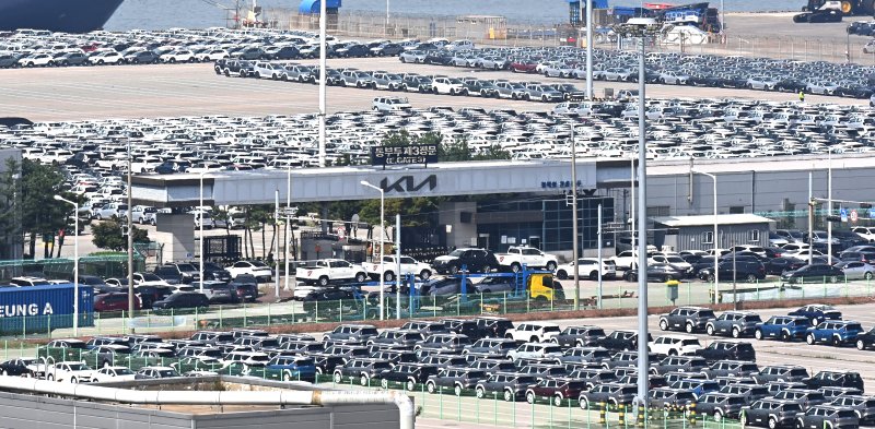 [평택=뉴시스] 김종택 기자 =경기 평택시 포승읍 평택항 자동차 전용부두에 수출용 차량이 세워져 있는 모습. 2025.09.16. jtk@newsis.com